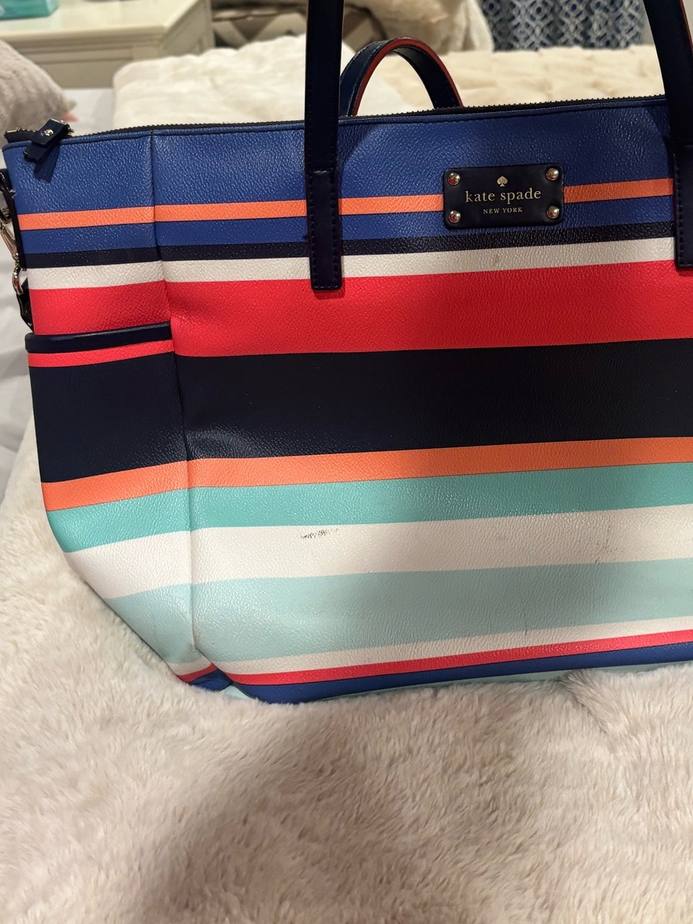 kate spade Striped Diaper Bag Multicolor Tote in Navy, Coral, Mint & White